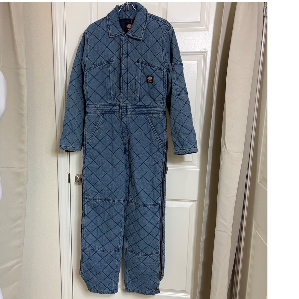 Supreme Dickies Quilted Denim Coverall Blue Washed Jumpsuit Small FW22
